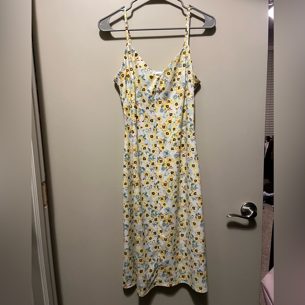 Floral Yellow & White Slip Dress with Spaghetti Straps
